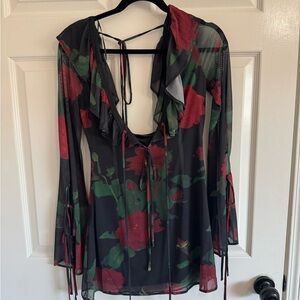 Floral Black and Red Women's Mini Dress